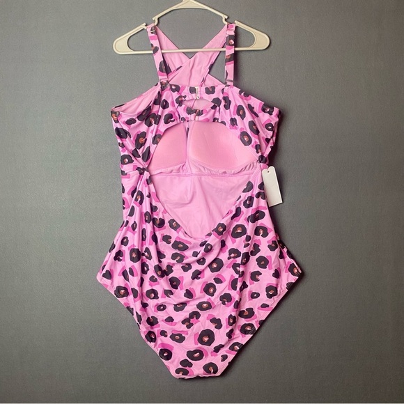 New LYSA Pink Leopard Print Sexy Keyhole One Piece Swimsuit Plus Size - Picture 5 of 13